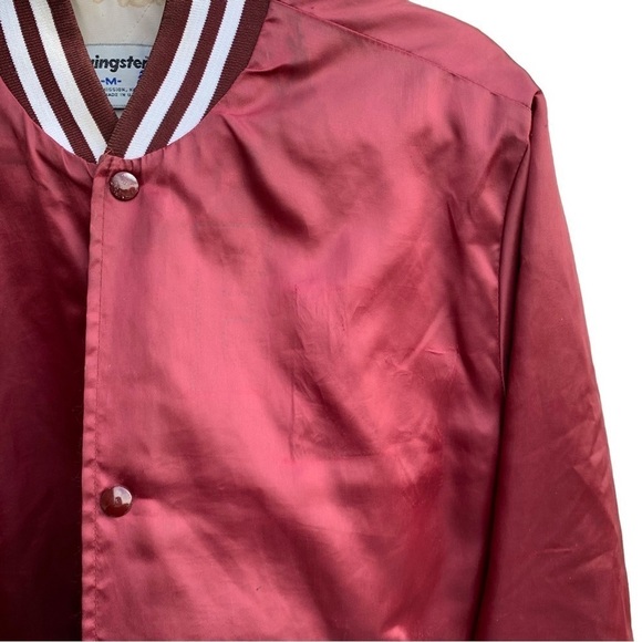 Vintage Satin Bomber Swingster Size Medium Stripes Made in USA Maroon White - Picture 2 of 8